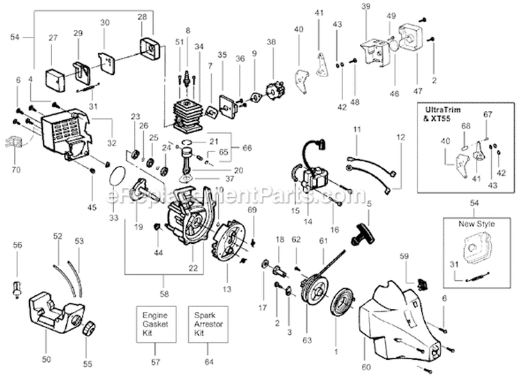 Page C Diagram and Parts List for XT55  Weed Eater Trimmer